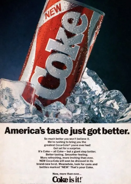 Campaña de Coca Cola. Lanzamiento de la Nueva Coca Cola en los años ochentas.